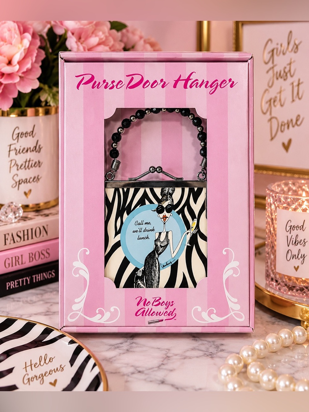 VTG 2008 Cypress Home No Boys Allowed Ceramic Purse Door Hanger NIB 💕 🦓